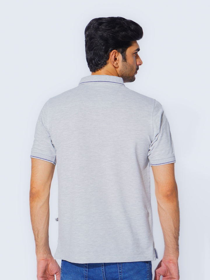 Heather Grey Plain Contrast Tipping Half Sleeves Polo T-Shirt (POLO-876)