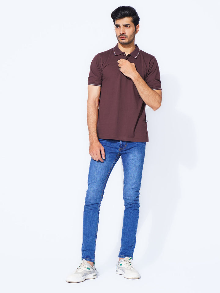 Maroon Plain Contrast Tipping Half Sleeves Polo T-Shirt (POLO-877)