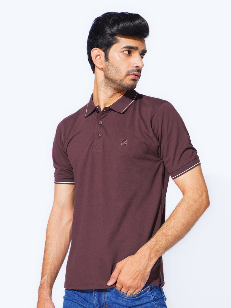 Maroon Plain Contrast Tipping Half Sleeves Polo T-Shirt (POLO-877)