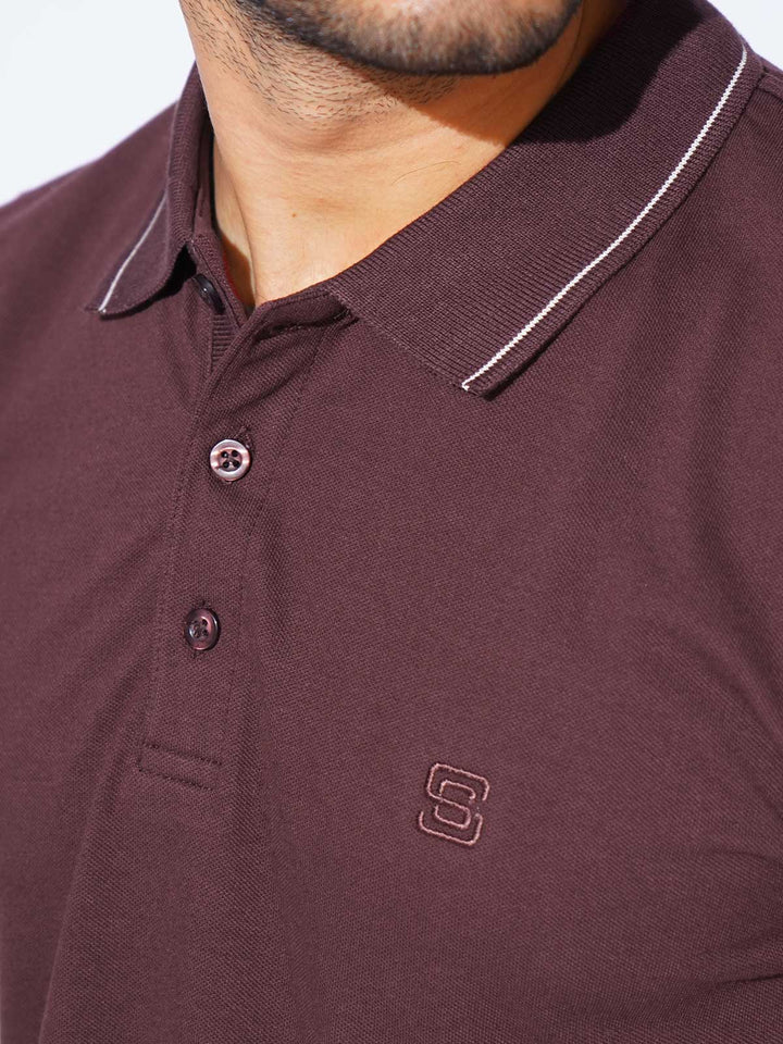 Maroon Plain Contrast Tipping Half Sleeves Polo T-Shirt (POLO-877)