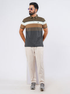 Brown & White Spandex Polo T-Shirt (POLO-879)