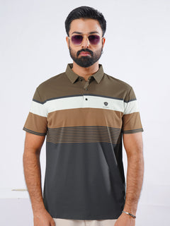 Brown & White Spandex Polo T-Shirt (POLO-879)