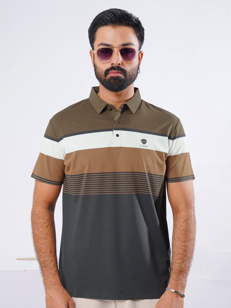 Brown & White Spandex Polo T-Shirt (POLO-879)