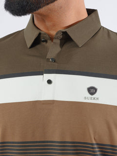 Brown & White Spandex Polo T-Shirt (POLO-879)