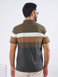 Brown & White Spandex Polo T-Shirt (POLO-879)