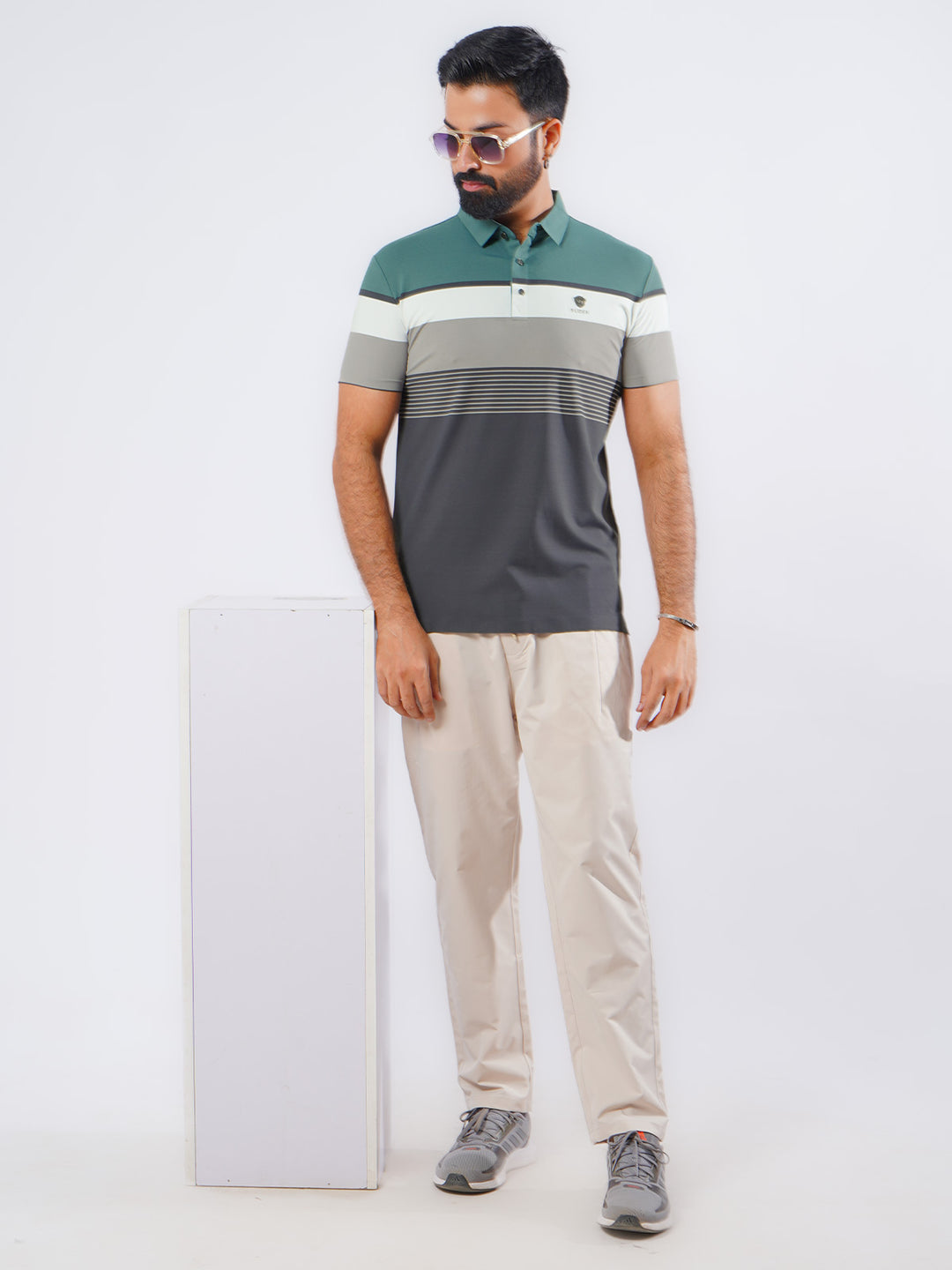 Green & Grey Spandex Polo T-Shirt (POLO-880)