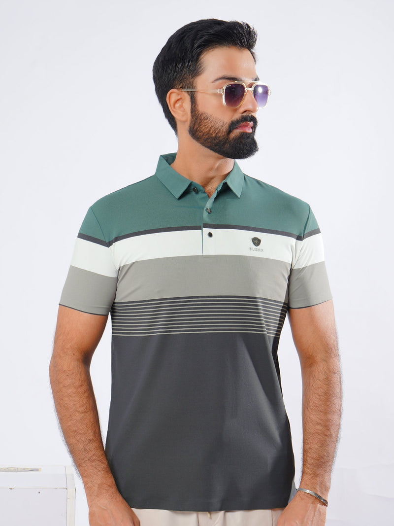 Green & Grey Spandex Polo T-Shirt (POLO-880)