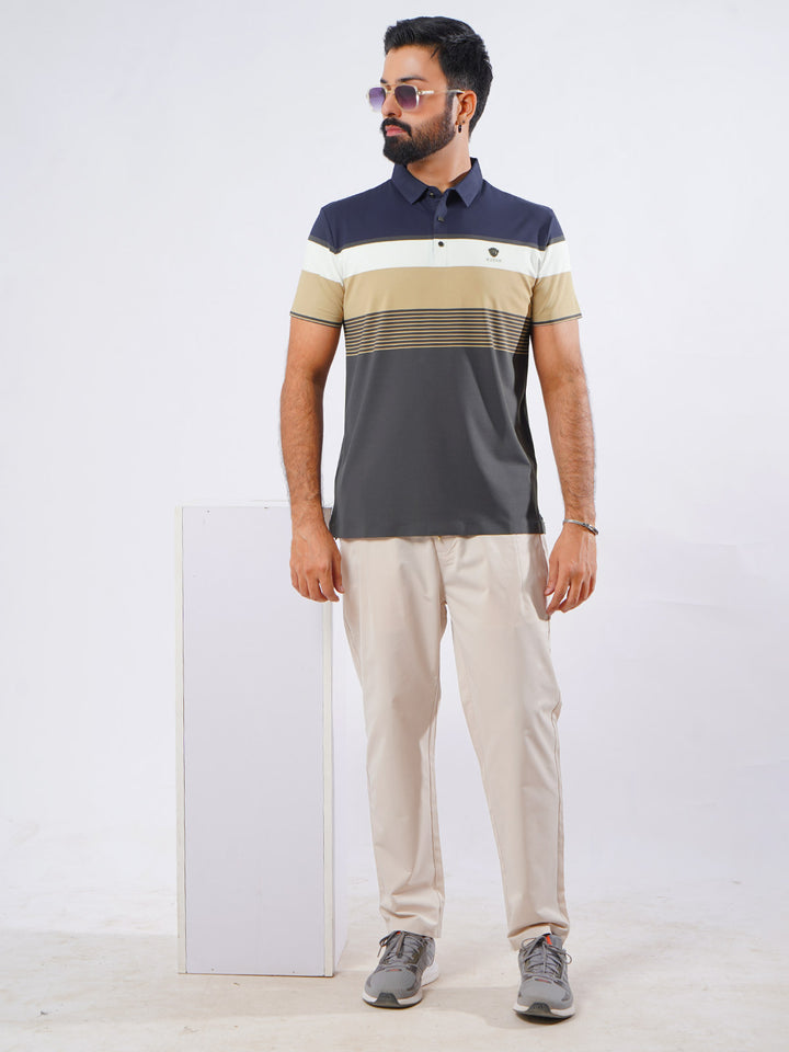 Navy & Fawn Spandex Polo T-Shirt (POLO-881)