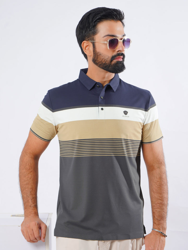 Navy & Fawn Spandex Polo T-Shirt (POLO-881)