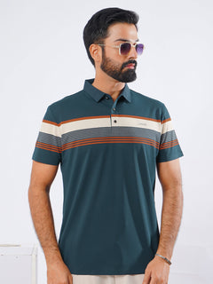 Turquise & Orange Spandex Polo T-Shirt (POLO-882)