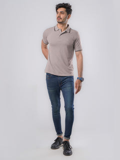 Light Brown Plain Contrast Tipping Half Sleeves Polo T-Shirt (POLO-896)