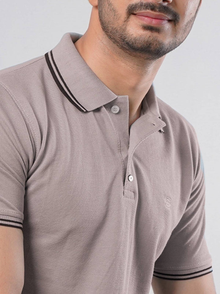 Light Brown Plain Contrast Tipping Half Sleeves Polo T-Shirt (POLO-896)