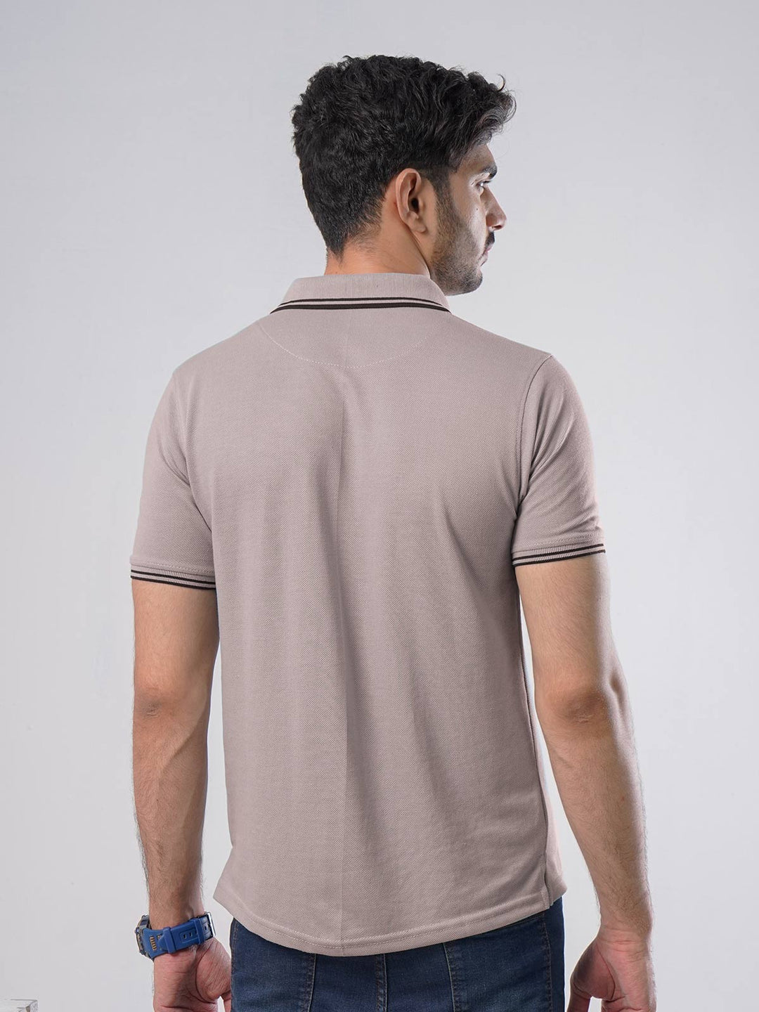 Light Brown Plain Contrast Tipping Half Sleeves Polo T-Shirt (POLO-896)