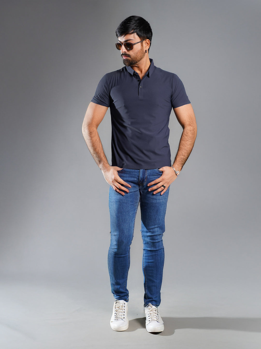 Navy Blue Spandex Polo T-Shirt (POLO-897)