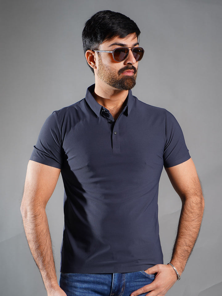 Navy Blue Spandex Polo T-Shirt (POLO-897)