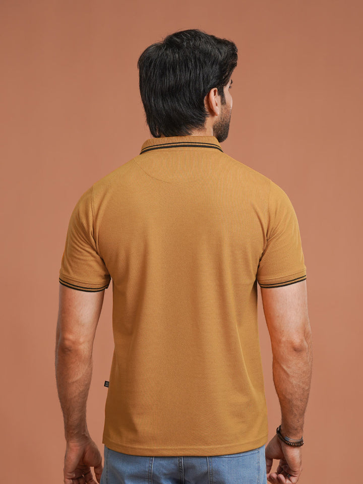 Mustard Plain Contrast Tipping Half Sleeves Polo T-Shirt (POLO-997)