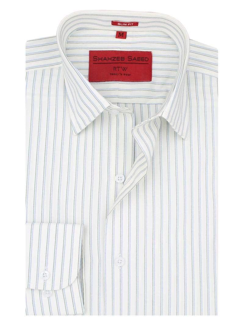 White & Blue Stripe, French Collar, Elite Edition, Men’s Formal Shirt  (RTW-1596)