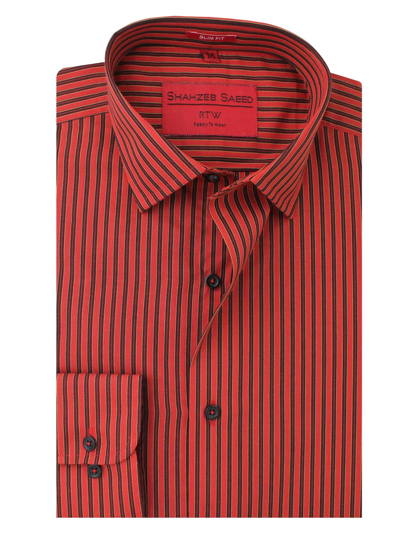 Red & Black Stripe, French Collar, Elite Edition, Men’s Formal Shirt  (RTW-1713)