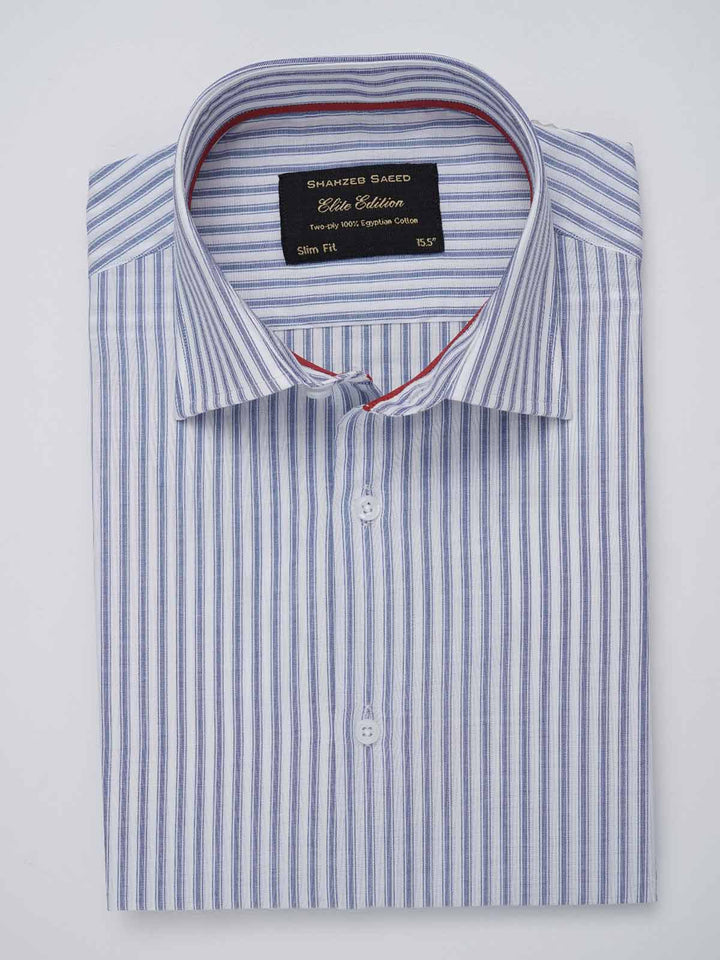 Blue & White Stripe Elite Edition, Cutaway Collar Men’s Formal Shirt  (RTW-2668)