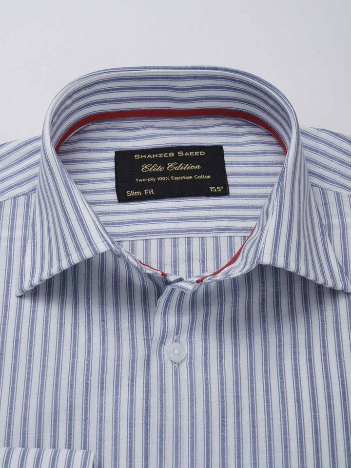 Blue & White Stripe Elite Edition, Cutaway Collar Men’s Formal Shirt  (RTW-2668)