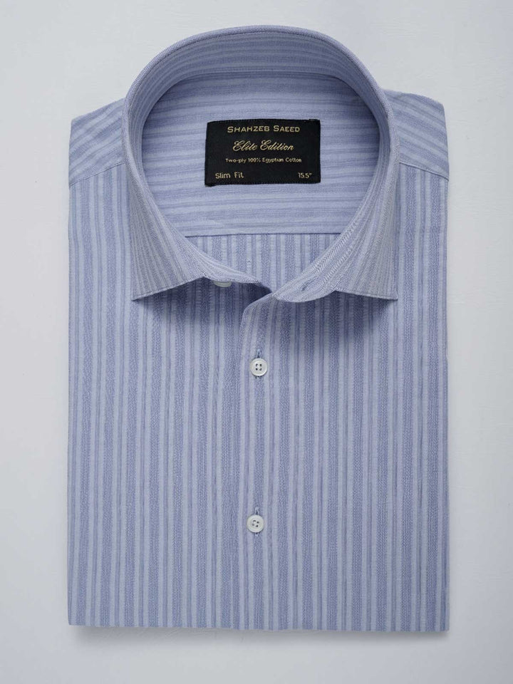 Blue & White Stripe Elite Edition, Cutaway Collar Men’s Formal Shirt  (RTW-2725)