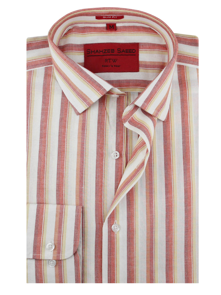 Peach & White Stripe, French Collar, Elite Edition, Men’s Formal Shirt  (RTW-1685)