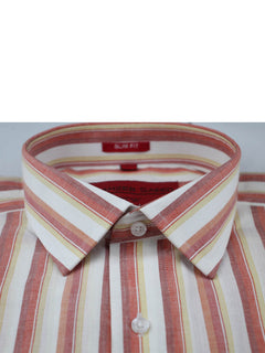 Peach & White Stripe, French Collar, Elite Edition, Men’s Formal Shirt  (RTW-1685)