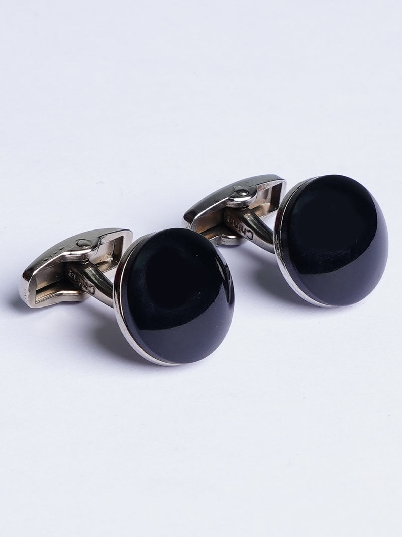 Round Black Plain Cufflink (CUFFLINK-498)