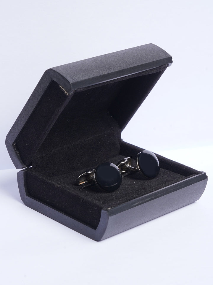 Round Black Plain Cufflink (CUFFLINK-498)