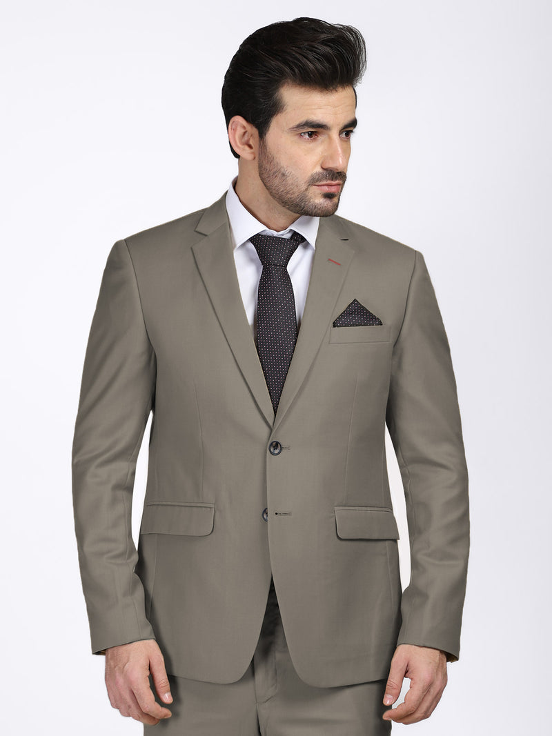 Light Brown Plain Single-Breasted Tailored Fit Two Piece Suit (SF-001)