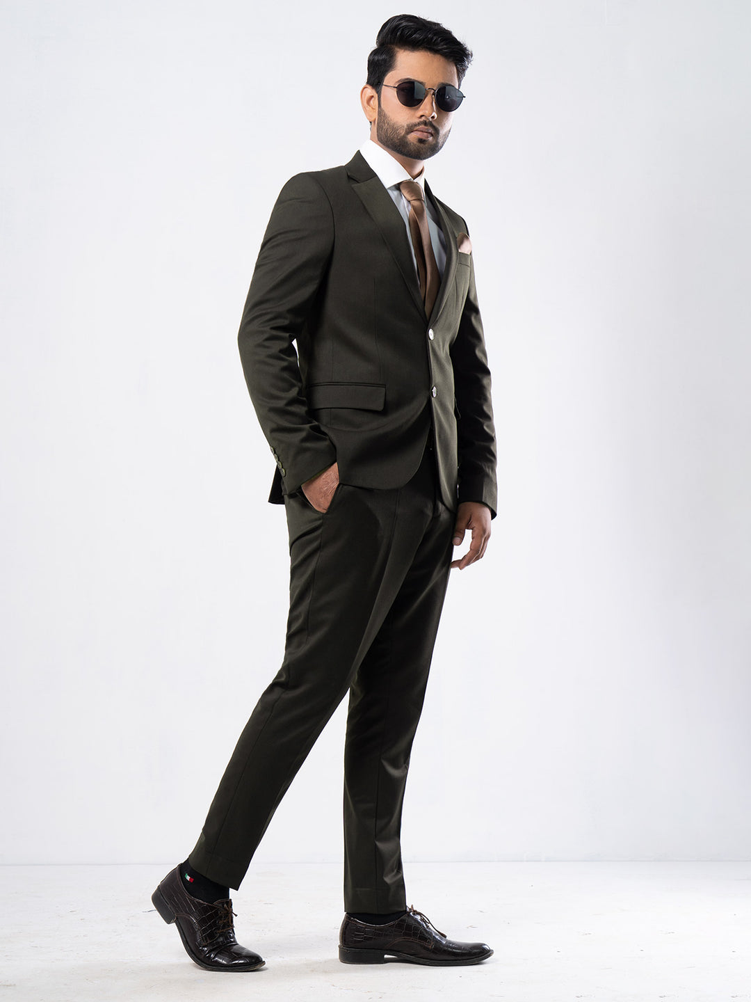 Dark Brown Plain Tailored Fit Two Piece Suit (SF-002)