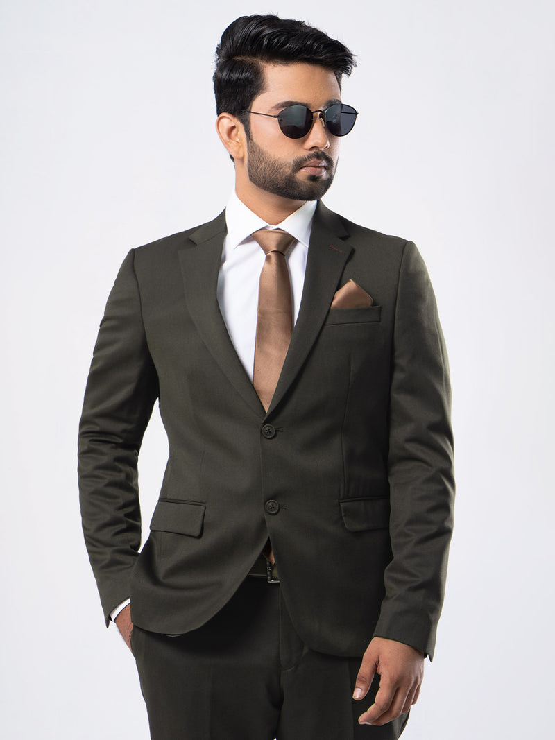 Dark Brown Plain Single-Breasted Tailored Fit Two Piece Suit (SF-002)
