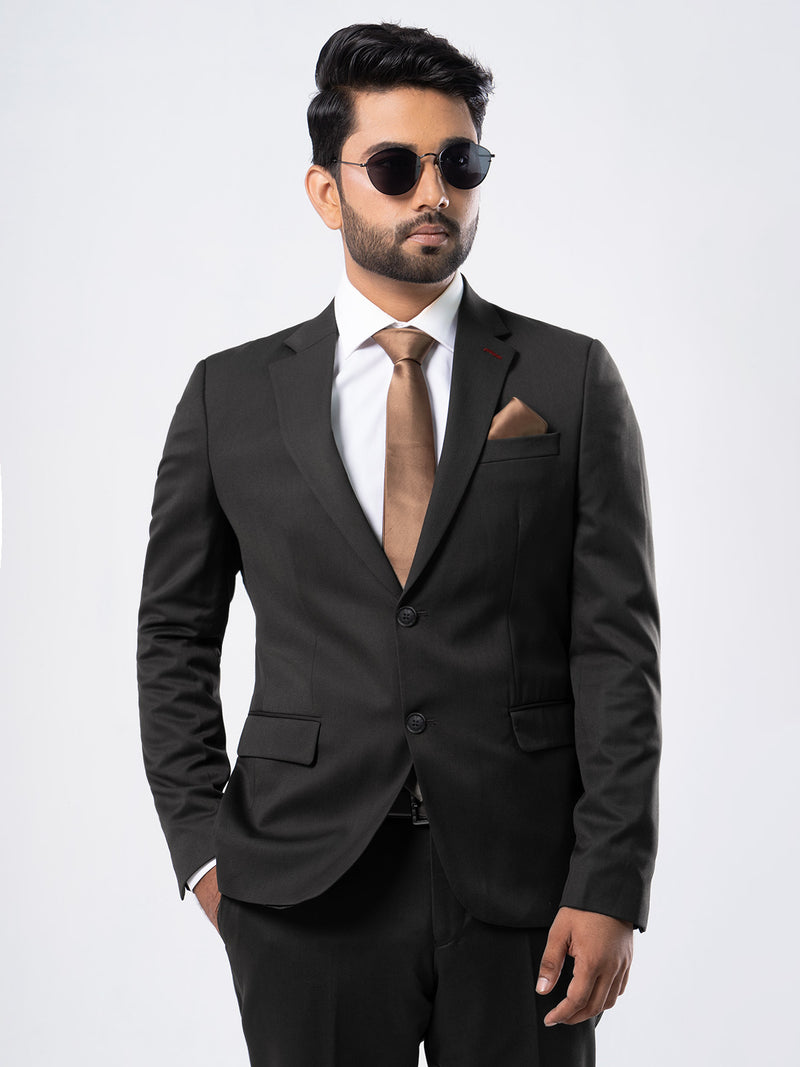 Black Plain Single-Breasted Tailored Fit Two Piece Suit (SF-003)
