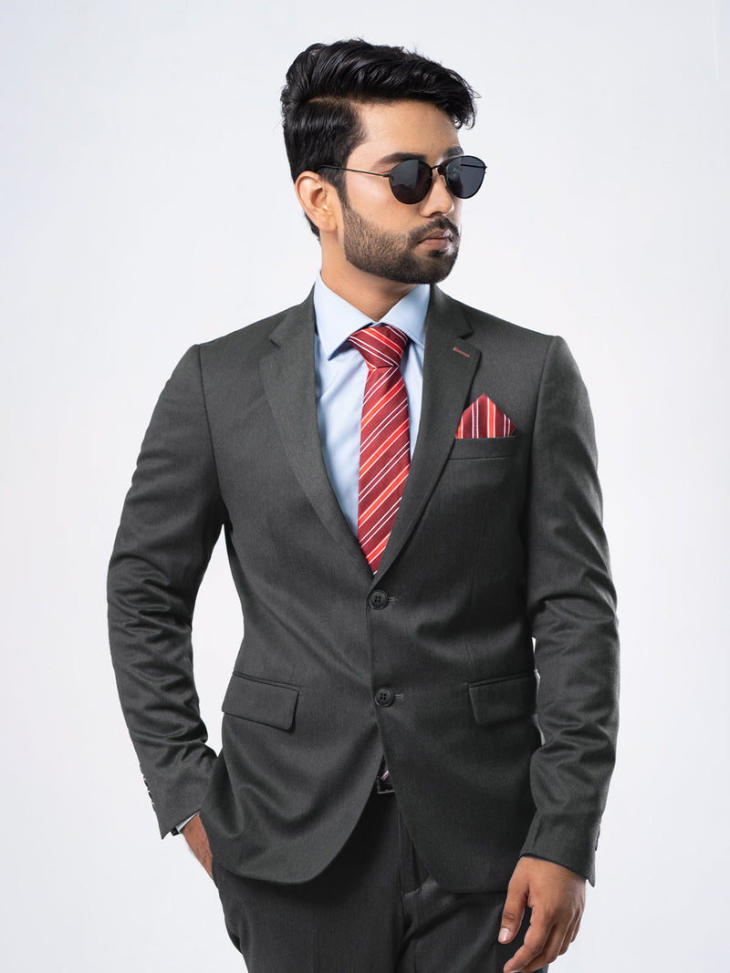 Charcoal Grey Self Single-Breasted Tailored Fit Two Piece Suit (SF-004)