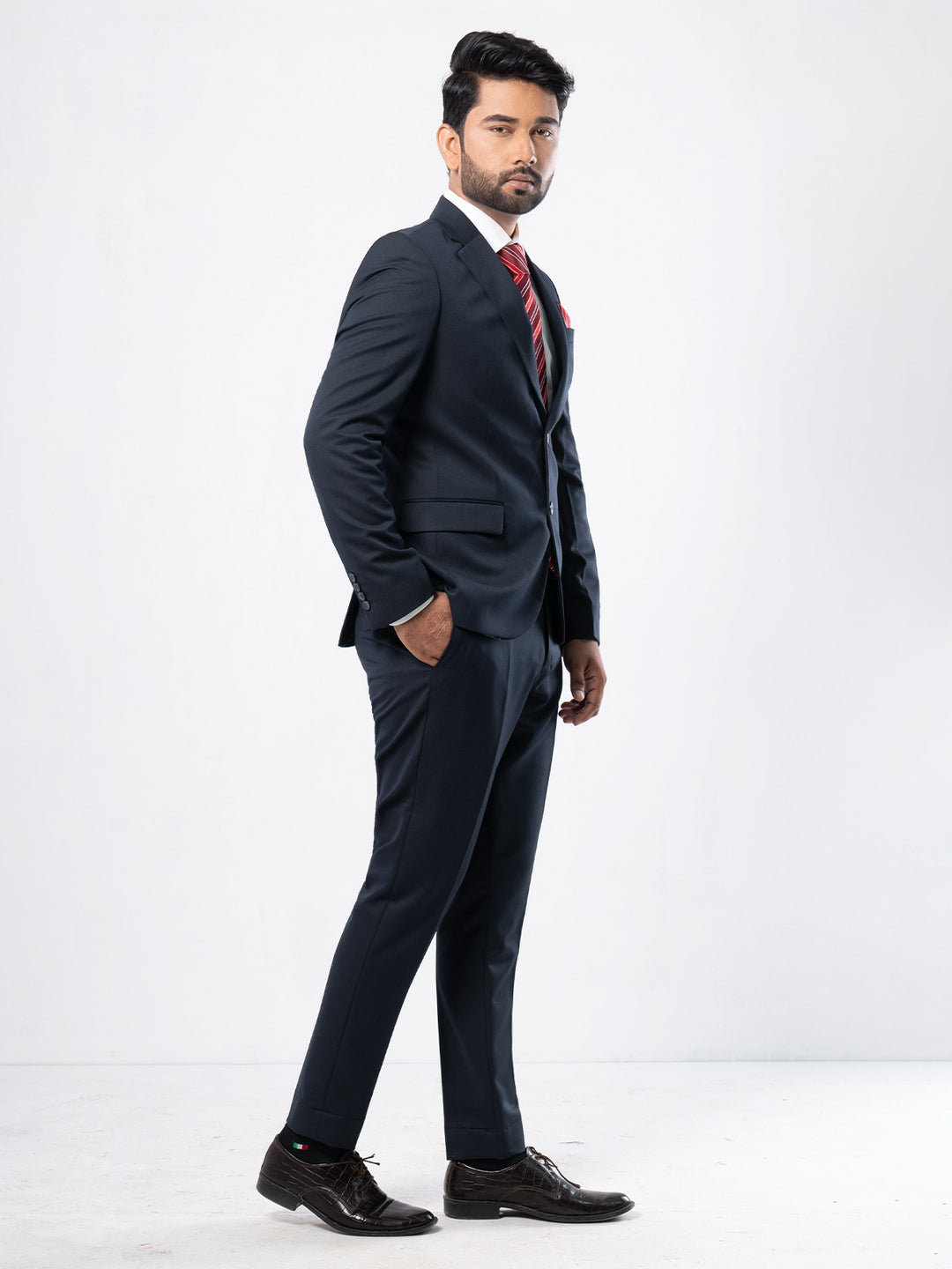 Navy Blue Plain Tailored Fit Two Piece Suit (SF-005)