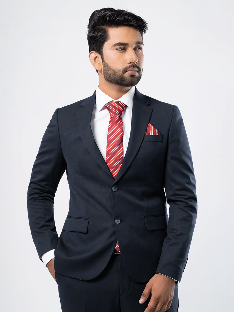 Navy Blue Plain Single-Breasted Tailored Fit Two Piece Suit (SF-005)