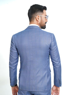 Light Blue Self Checkered Tailored Fit Two Piece Suit (SF-007)