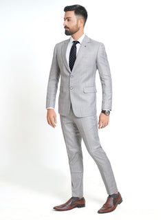 Light Grey Self Checkered Tailored Fit Two Piece Suit (SF-008)