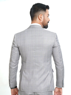 Light Grey Self Checkered Tailored Fit Two Piece Suit (SF-008)