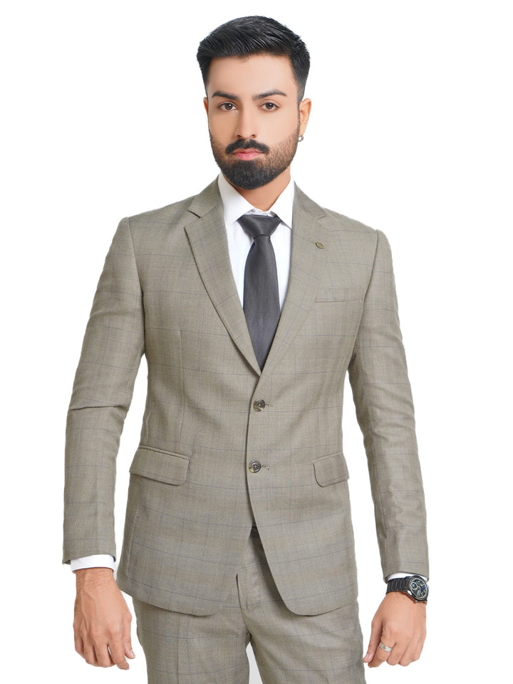 Fawn Self Checkered Tailored Fit Two Piece Suit (SF-009)