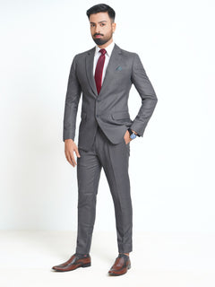 Charcoal Grey Self Checkered Tailored Fit Two Piece Suit (SF-010)
