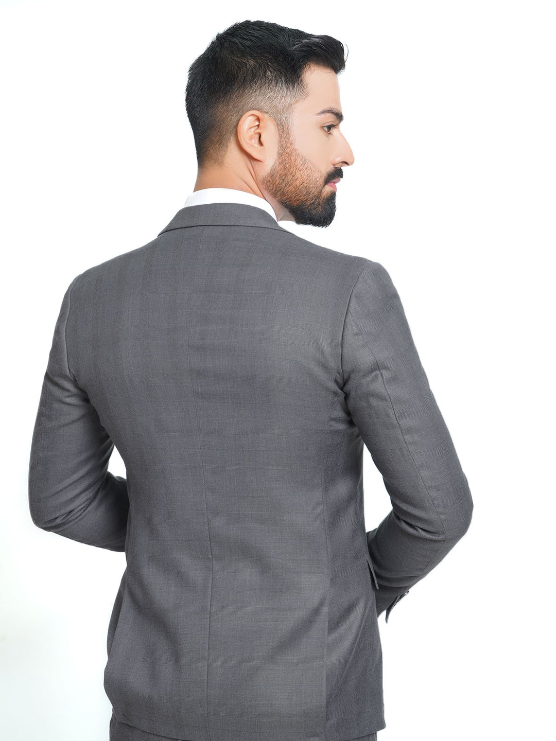 Charcoal Grey Self Checkered Tailored Fit Two Piece Suit (SF-010)