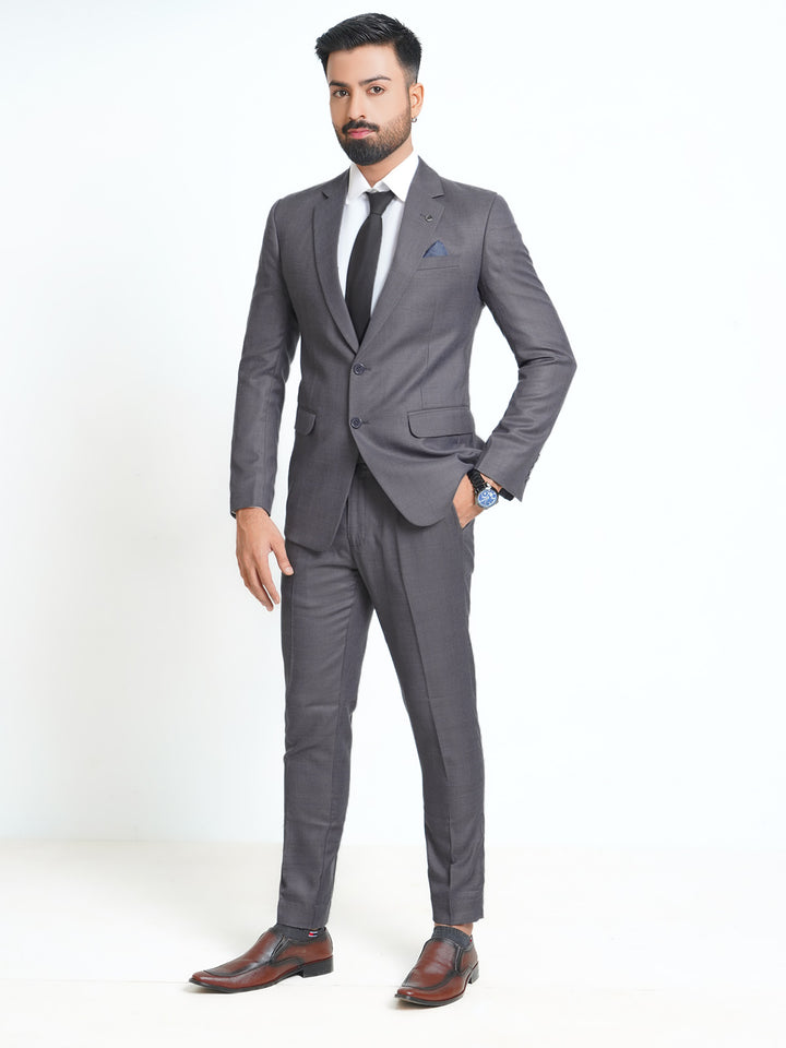 Dark Grey Self Checkered Tailored Fit Two Piece Suit (SF-011)