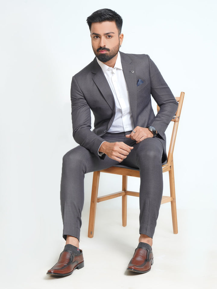 Dark Grey Self Checkered Tailored Fit Two Piece Suit (SF-011)