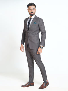Grey Self Checkered Tailored Fit Two Piece Suit (SF-012)