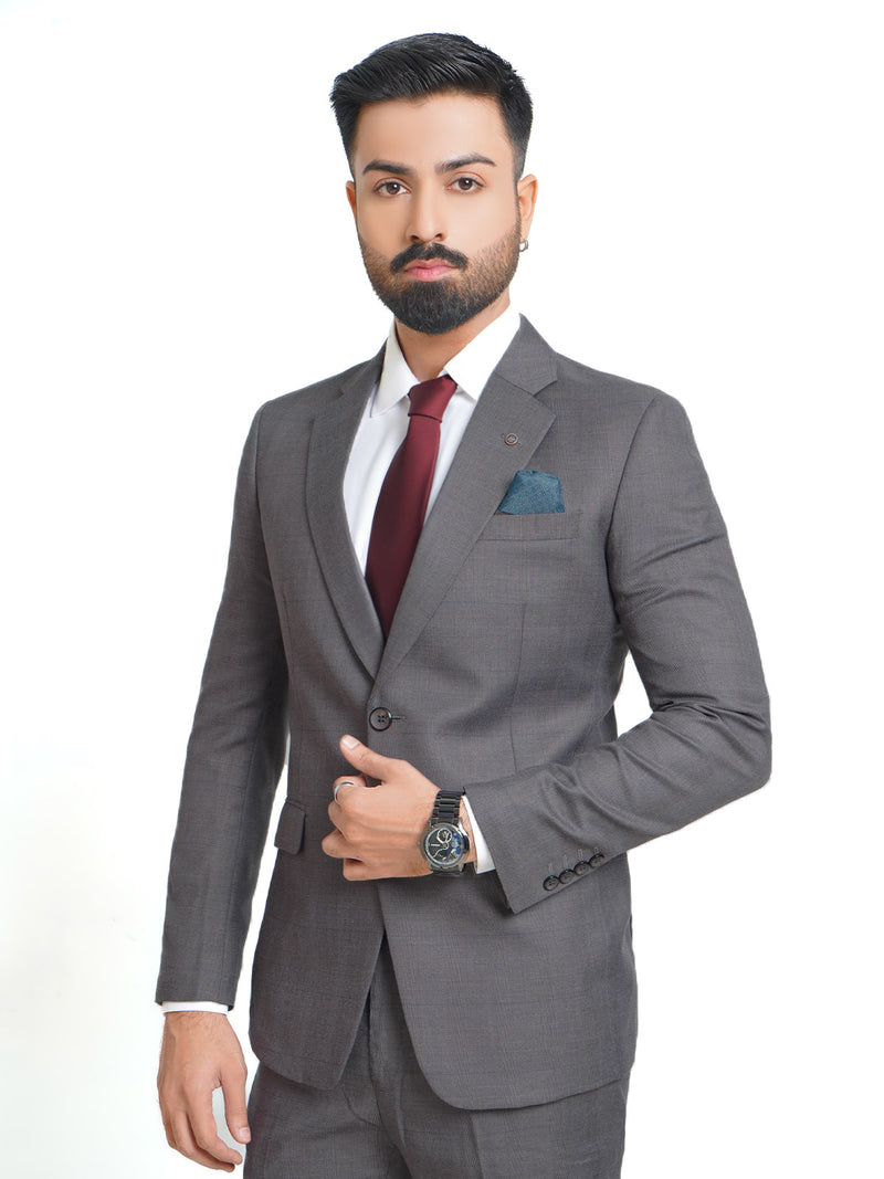 Grey Self Checkered Single-Breasted Tailored Fit Two Piece Suit (SF-012)