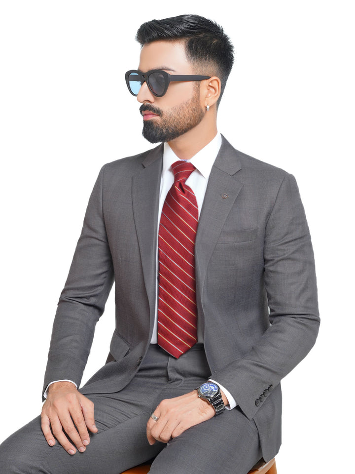 Grey Self Checkered Tailored Fit Two Piece Suit (SF-012)