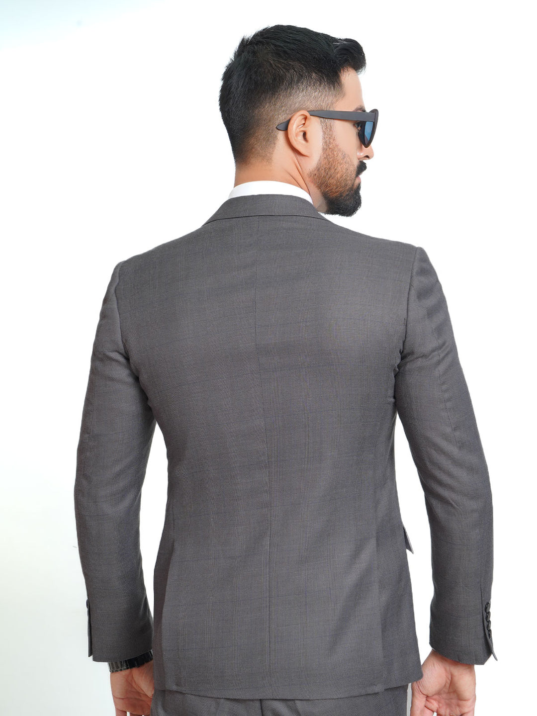 Grey Self Checkered Tailored Fit Two Piece Suit (SF-012)