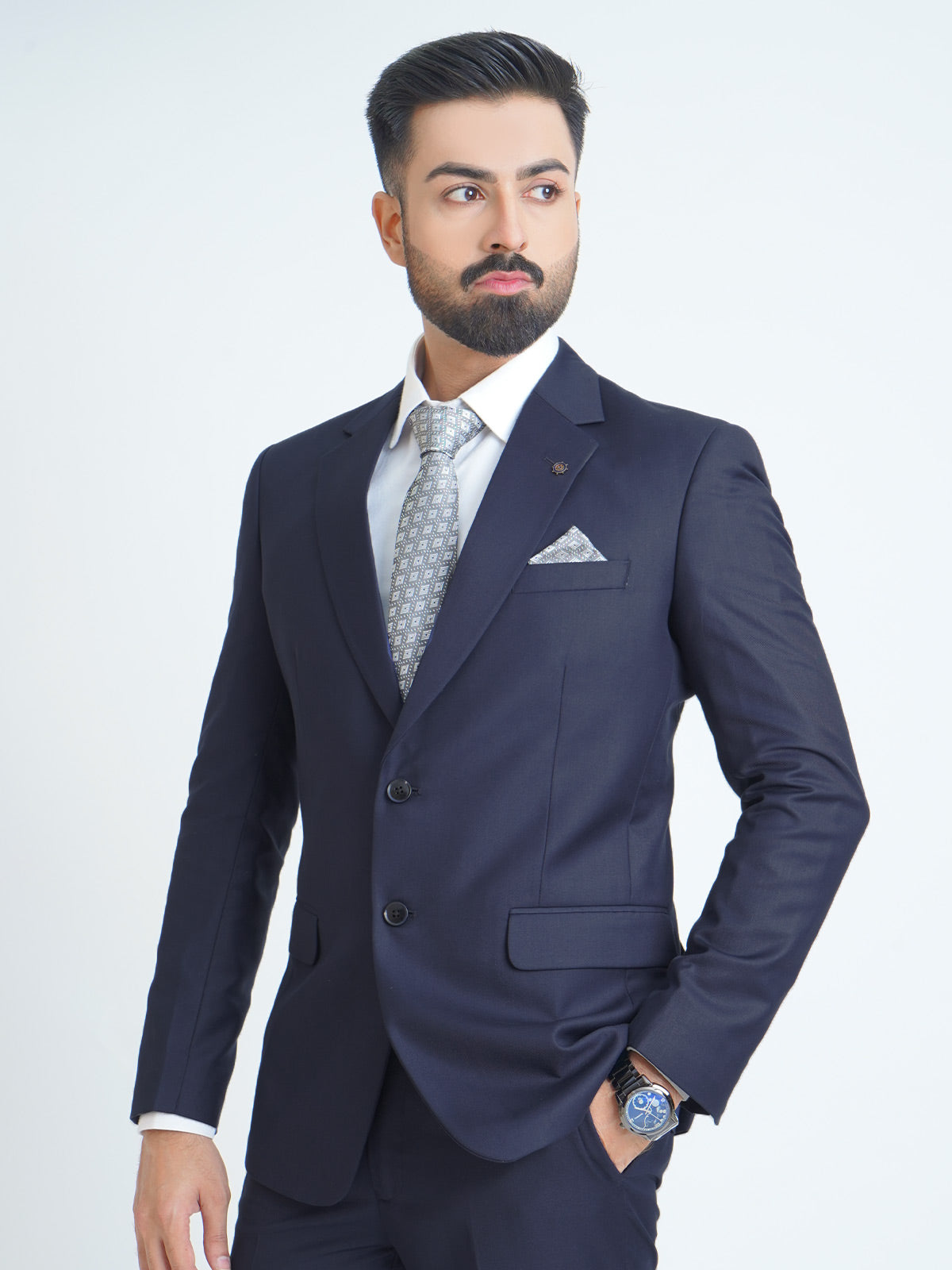 Dark Blue Plain Tailored Fit Two Piece Suit (SF-013) – Shahzeb Saeed