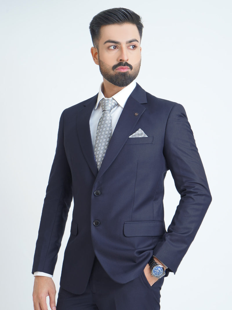 Dark Blue Plain Single-Breasted Tailored Fit Two Piece Suit (SF-013)